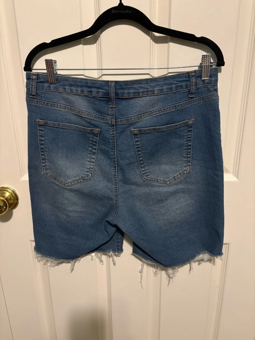 Women's Blue Denim Bermuda Shorts with Frayed Hem